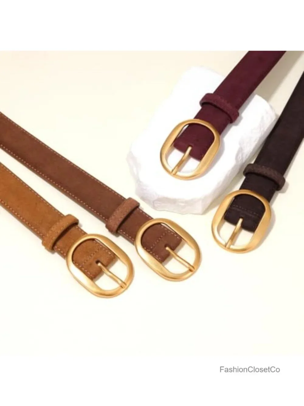 Genuine Suede Leather Wide Belt with Gold-Tone Buckle